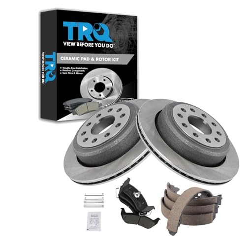 Image of TRQ Rear Brake Pad and Rotor Set Ceramic Parking Shoe Compatible with 2003-2004 Lincoln Town Car