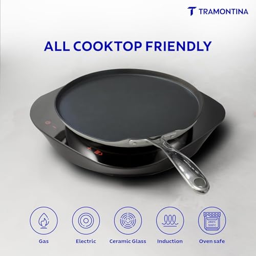 Image of TRAMONTINA Fusao Triply Ceramic-Reinforced Dosa Tawa 28cm | 3mm Thickness | Long-Lasting Performance | Perfect for Dosa, Uttapam, Roti & Paratha | All Cooktop Compatible