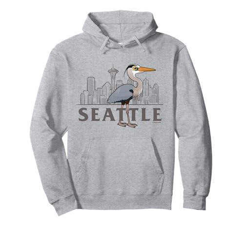 City of Bird of Seattle Cute Cartoon Great Blue Heron Pullover Hoodie