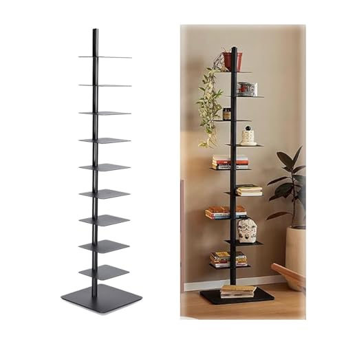 Estantería vertical de 9 niveles con diseño de escalera de metal, 4 ángulos ajustables, estante esquinero que ahorra espacio para salas de estar, oficinas, dormitorios, almacenamiento elegante y
