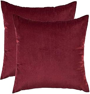 CCRoom Cushion Covers,Pack 2 of 45cm x 45cm Decorative Throw Pillow Cases in Velvet Square with Concealed Zip(Wine Red)