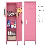 Aobabo 54' H Metal Locker for Employees, Storage Locker with Lockable 1 Door and Towel Rack and 2 Side Pegboards with Hooks for School Office Gym Home, Assembly Required (Pink)