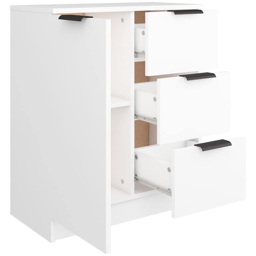 Shally Dogan Credenza in Legno Bianco con 1 Anta 3 Cassetti, Cassettiera Console Salvaspazio, Madia Multiuso Ideale per Ingresso, Soggiorno, Bagno, Ufficio, Maniglie Metallo, 60 x 30 x 70 cm (Bianco)