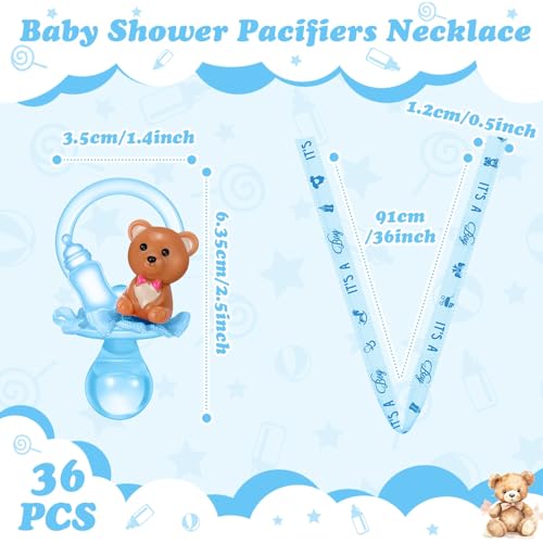 Image of Coume 36 Pcs Baby Shower Pacifiers Necklace Cute Bear Bottle Acrylic Pacifiers Necklaces for Baby Shower Games Guests Gender Reveal Party Favors Prize Decorations DIY (Blue,Cool)