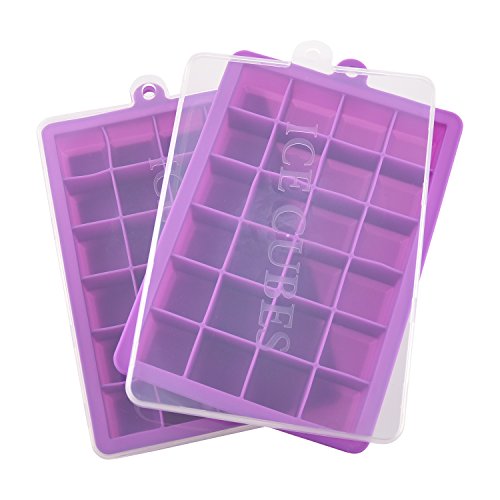 Bandejas para Hielo Silicona, 24 Cubos Cubitera Hielo para Whisky Mas Zumos Vino Frutas Hierbas Salsas Postres Cóctel, Sin BPA, 2 Piezas (Púrpura)