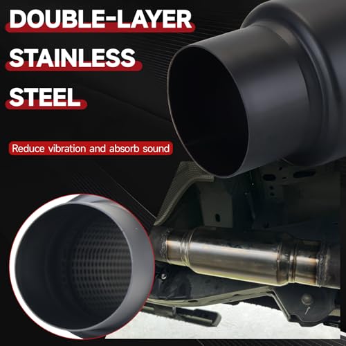 Image of LCGP 3 inch Inlet Universal Resonator Muffler, 3 inch Outlet 16 inch Overall Length Stainless Steel High Performance Muffler, Polished, Pass-Thru Design Black