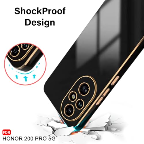 Image of TheGiftKart Luxurious Golden-Plated Back Cover Case for Honor 200 Pro 5G | Raised Lips for Camera & Screen Protection | Shockproof Design | Stylish Back Cover Case for Honor 200 Pro 5G (TPU, Black)