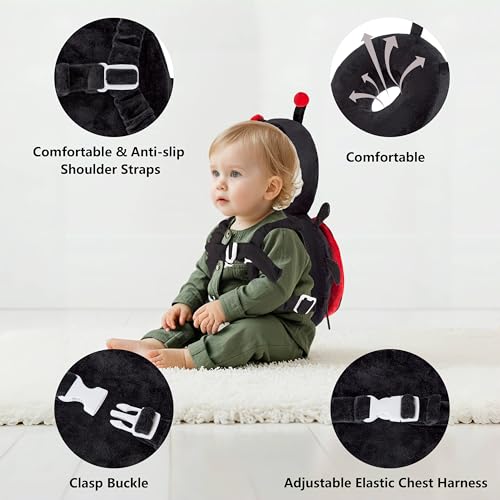 Image of Baby Head Back Protector Backpack Toddler Safety Protector Cushion Pad Soft, Adjustable and Lightweight Design for Safe Walking and Crawling Toddlers Girls and Boys(Ladybug)