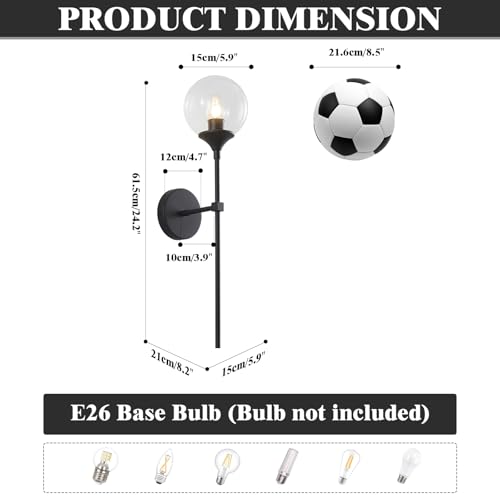 Image of KCO Lighting Matte Black Industrial Wall Sconces Set of Two 1-Light Mid Century Bathroom Wall Mounted Light Sconce Modern Clear Bubble Glass Globe Wall Sconce Lamp Set of 2