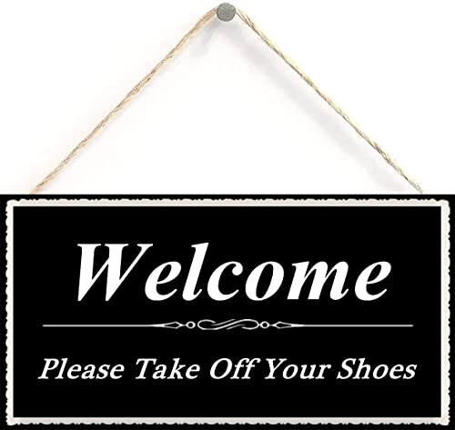 12x6 Inch Please Take Off Your Shoes Cute Welcome Hanging Wood Sign, Rustic Farmhouse Wall Door Plaque Decor For Welcoming Household Front Porchs Entry
