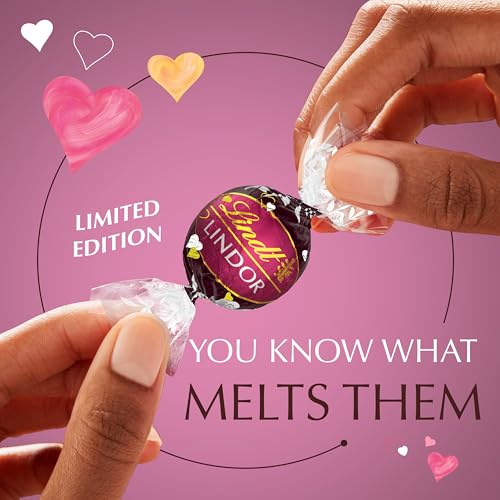 Lindt LINDOR Strawberry Dark Chocolate Candy Truffles, Valentine's Day Dark Chocolate with Smooth, Melting Center, 15.2 oz. Bag