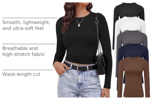 Sundwudu 5 Pack Long Sleeve Shirts for Women Basic Tops Fall Fashion 2026