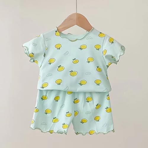 Kids 𝗣ajamas Girls Outfit 𝐏js Set Conditioning 𝐒leep𝐰ear Ribbed Floral Pattern Wooden Ear Edge Short Sleeve 𝗣ajama3