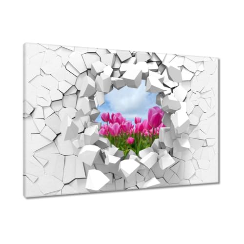 Tableau tulipes roses 90x60cm pour sublimer votre salon moderne
