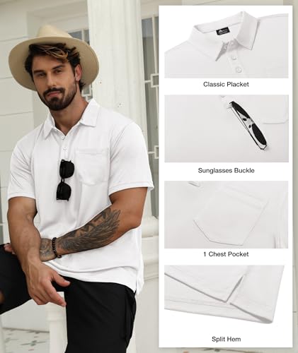 Image of SCODI 5 Pack Mens Pocket Polo Shirts Short Sleeve Golf Casual Work T-Shirt