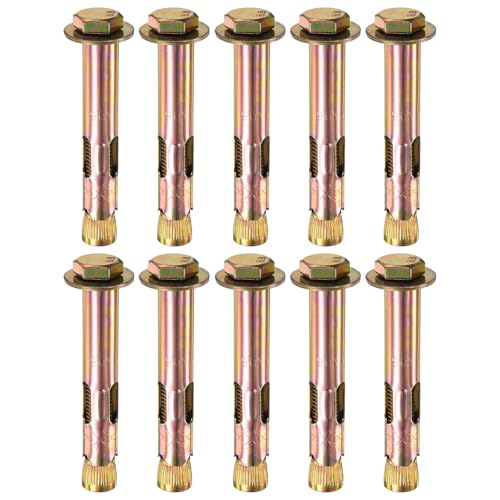 M METERXITY 10-Pack Hex Expansion Bolt, M12x100mm Colored Galvanized Iron-Carbon Steel External Hex Expansion Bolts, Anti-Corrosion Metal Bolt for Concrete/Dry Brick/Block Walls