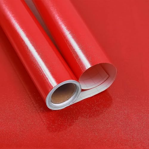 Image of HOME13 Red Glitter Glossy Wallpaper Peel & Stick Contact Paper Decorative Self Adhesive Wallpaper for Kitchen Cabinet Furniture Countertop Waterproof Vinyl Wallpaper (12x72 Inch)