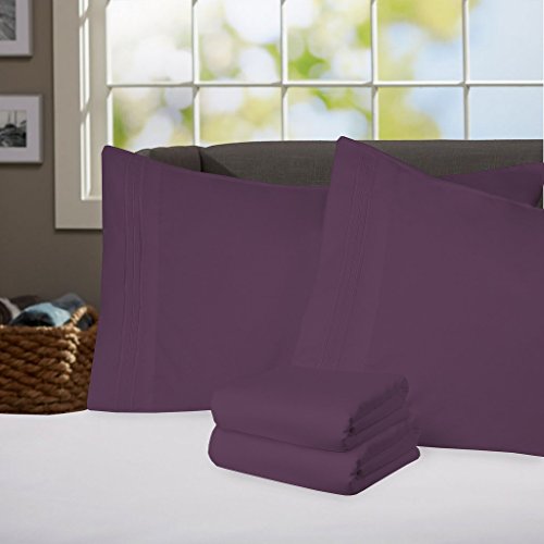 My Sweet Home 1800 Series 3-Piece Egyptian Quality Bed Sheet Set with Deep Pockets, Twin, Purple