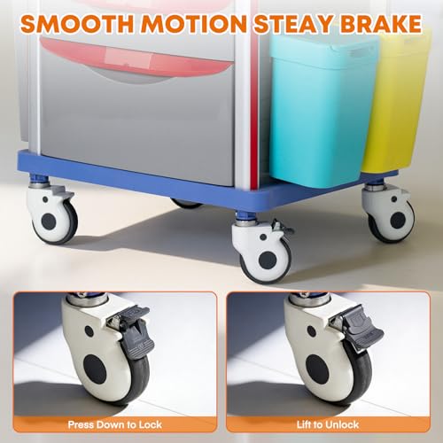 Image of 5-Tier Medical Cart with Wheels, Hospital Emergency Rolling Crash Carts with Adjustable IV Pole, Cardiac Board, O2 Holder, Power Strip, Trash Bin - Ideal Nursing Cart for Clinics, Hospitals