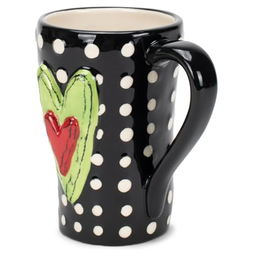 Taza de cerámica con puntos blancos y corazón rojo verde miniatura 2