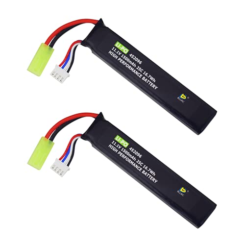 2PCS 3S 11.1V 1500mAh Airsoft Lithium Battery With Odamiya Connector, Suitable For Airsoft G36C, CAR15, MP5A5, M249, MC51, FNP90, G3A4 Upgrade Or Modification And Other Series Of Airsoft Rifles