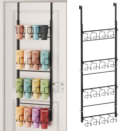 SWTYMIKI 4-Tier Water Bottle Organizer – Over the Door Stanley Cup Holder, Cup Organizer for Door or Wall Mount Option, Stanley Accessories for Pantry, Dorm, Office, RV Use, Black