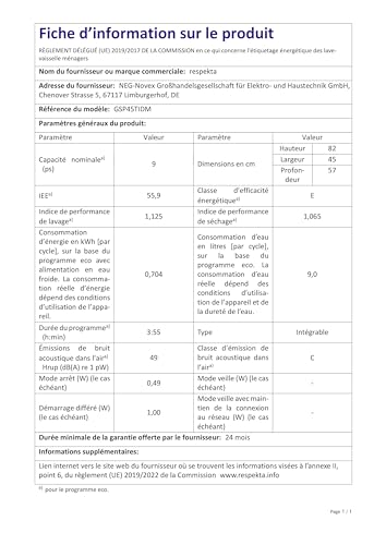 Respekta Spülmaschine teilintegriert 45 cm / Einbau-Geschirrspüler mit flexiblem Besteckkorb / 6 Programme / Startzeitvorwahl / 9 Maßgedecke / LED-Display / GSP45TIDM