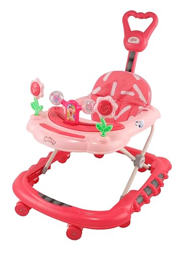 Image of JoyRide Spinny Spinner 8 Wheels Baby Walker, Adjustable Height,Parentle Handle, Comfortable Seat, Music and Light, 360 Degree Rotation, Maximum Weight: 12 kg (Peach)