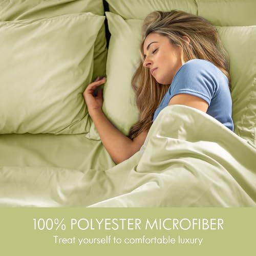 Image of ClevaHome Queen Size Sheets - 6 Piece Fitted Bed Sheet Set, Leaf Green | Soft Luxury Breathable, Shrink & Fade Resistant, Embroidered Bed Sheets, 14-inch Deep Pocket, 2 Extra Pillowcases