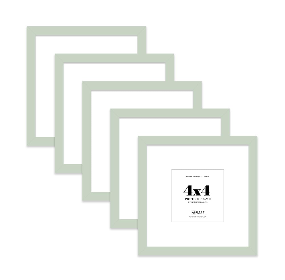 4x4 Mint Green Picture Frame with Mount for 2x2 Photos, Prints - Modern Square Wall Frame, Set of 5