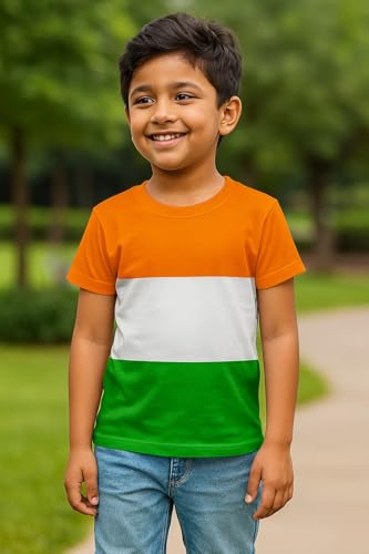 Image of Boys & Girls Cotton T-Shirt for Independence Day Special | Tricolor Round Neck Tee for Boys | Half Sleeve T-Shirt | Round Neck T-Shirt | Pack of 1|