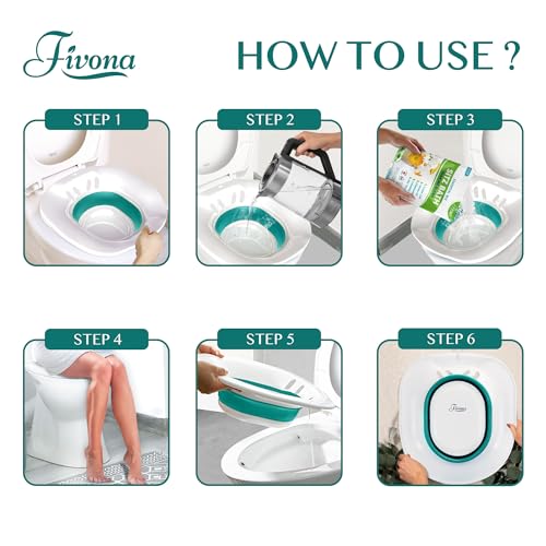 Image of Fivona Sitz Bath for Toilet Seat Postpartum and Hemorrhoids Care - Yoni Steam Seat - Foldable Basin for Epsom Salt Soak - Portable Bidet BPA Free Temperature Resistant - Universal Fit - Green
