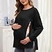 Maternity Shirts for Women Long Sleeve Soft Pregnancy Tops Zipper Split Side Maternity Shirt Comfy Basic Tunic Tops Black