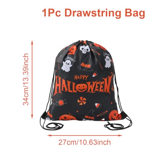 1Pc Happy Halloween Drawstring Backpack Party Favor Bags Ghost Pumpkin Witch Hat Design String Candy Goodies Bags Halloween Party Favors Supplies Gift Wrap Bag2