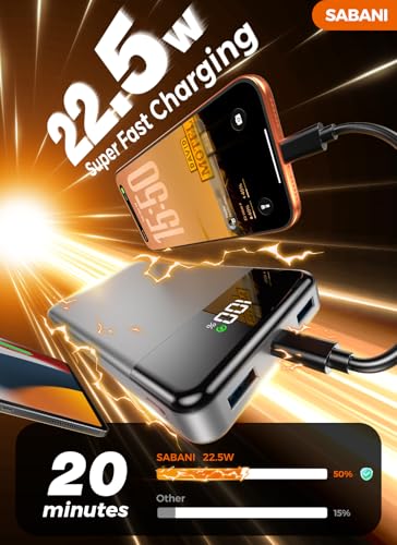 Image of Portable Charger 35000mAh Power Bank - Powerbank with 4 Built in Cables, 22.5W Fast Charging Travel Camping Essential Battery Pack Compatible with iPhone 17 16 15 14 13 Samsung Google, 1 Pack, Silver