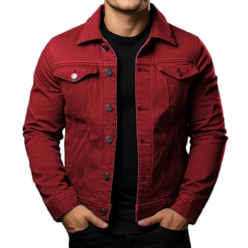 Oanviso Homme Mode Veste en Jean Vintage Jacket Manches Longues Manteau en Jean Adolescents Blouson en Jean Oversized Automne Outwear en Denim Coupe Vent A...