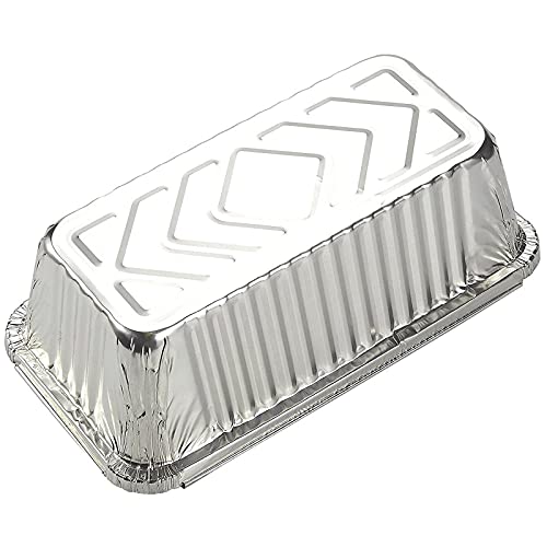 Image of Juvale 50 Pack Aluminum Foil 2 lb Disposable Loaf Pans With Lids for Baking Bread, Heating, Storing Food (32oz, 8.5 x 4.5 In)
