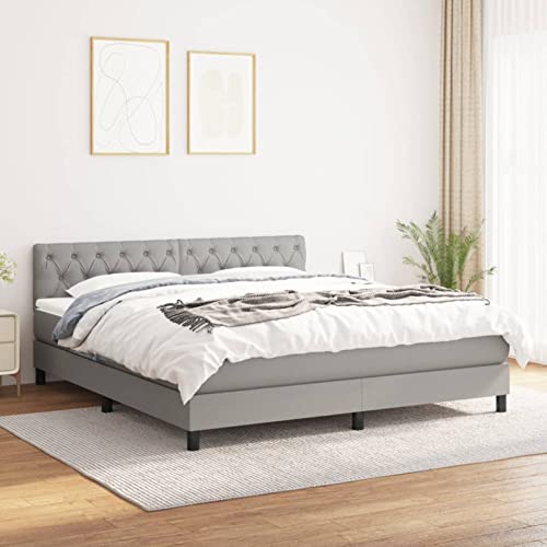 Cinyiqo Cama Box Spring con colchón, Somier, Bases De Cama, Bed Frame, Estructura Cama, Marco De Cama, Tela Gris Claro 160x200 cm