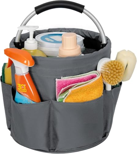 ATDORO Cleaning Caddy Organizer With Handle, Foldable Bucket Organizer, Caddy Bag, Cleaning Tool Bucket Multi-Pocket Tool Bag (Grey)