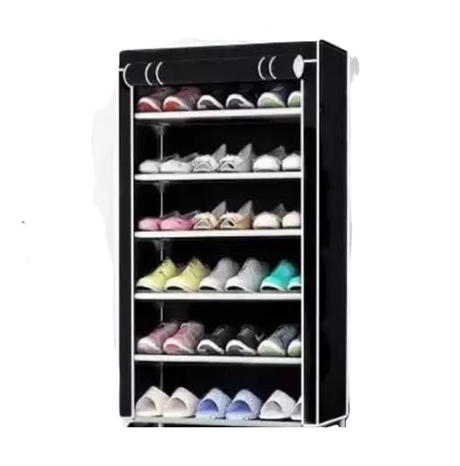 Image of Shoe Rack with Cover and Multiple Shelves for Efficient Space Saving Organization Black