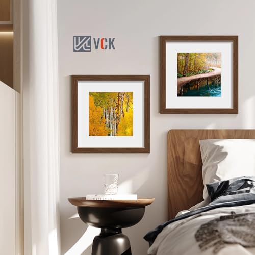 Image of VCK 12x12 Frame 5 Pack, Brown Wood, 8x8 Mat, Glass, for Picture Prints