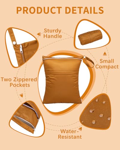 Image of Babygoal Wet Dry Bags for Baby Cloth Diapers, Washable Travel Bags, Beach, Pool, Gym Bag for Swimsuits & Wet Clothes with Two Zippered Pockets 3 Pack, 3LN20