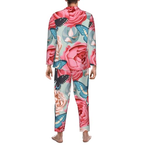 Pyjama homme manches longues imprimé fleur vêtement de nuit confortable tenue détente - 6