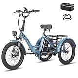 Fafrees Dreirad e Bike F20 Mate, Upgrade 2025 E-Bike 3 Rad 48V 20Ah Akku, E Bike Klapprad 20 * 3.0 Zoll, 65N.m Elektro Dreirad Lasten für Erwachsene (Standard, Blau)