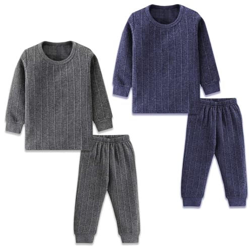 Image of TS LAVI TAVI Kids' Thermal Pajama Set Ribbed Cotton Blend Long Sleeve Top & Pants Unisex Sleepwear for Boys & Girls