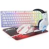 BlueFinger Combo de teclado RGB para juegos y mouse retroiluminados y auriculares, teclado retroiluminado con cable USB, juego de mouse LED para juegos, auriculares con micrófono para computadora