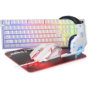 BlueFinger Combo de teclado RGB para juegos y mouse retroiluminados y auriculares, teclado retroiluminado con cable USB, juego de mouse LED para juegos, auriculares con micrófono para computadora