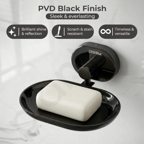 Image of Plantex J4 Stainless Steel Wall Mounted Soap Holder for Bathroom /Soap Holder for Kitchen /Soap Stand for Bathroom /Bathroom Accessories (PVD Black Finish) Onix