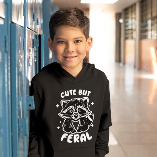 Cute But Feral Kids' Hoodie - Animal Graphic Hooded Sweatshirt - Meme Raccoon Hoodie for Kids4
