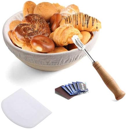 9.5 inch Round Bread Banneton Proofing Basket & Liner Brotform Dough Rising Rattan Handmade rattan bowl - Perfect For Artisan Bread Making Starter